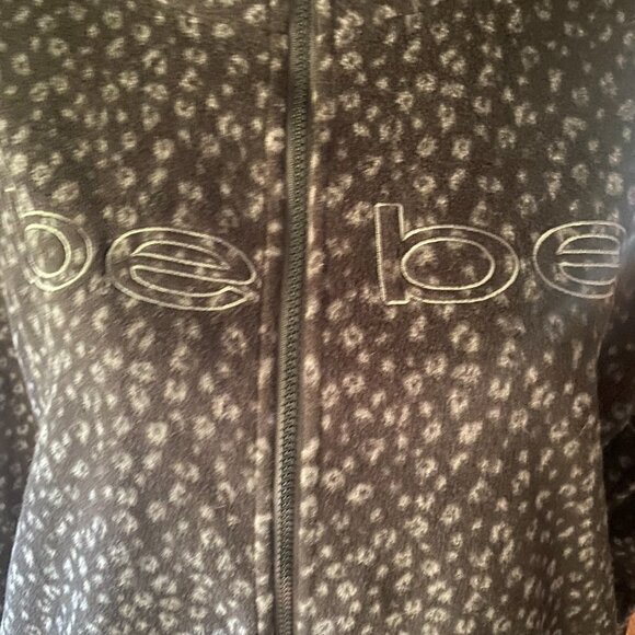 Bebe Sport Full Zip Fleece Logo cheetah print jacket M black gray pockets toggle - Picture 7 of 11